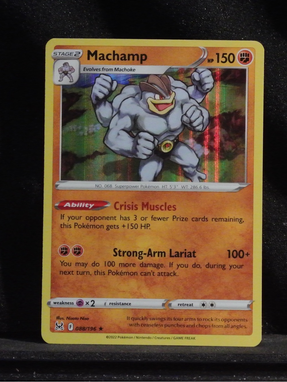Pokemon Holo Machamp Card - Yellow Border with Holo Art